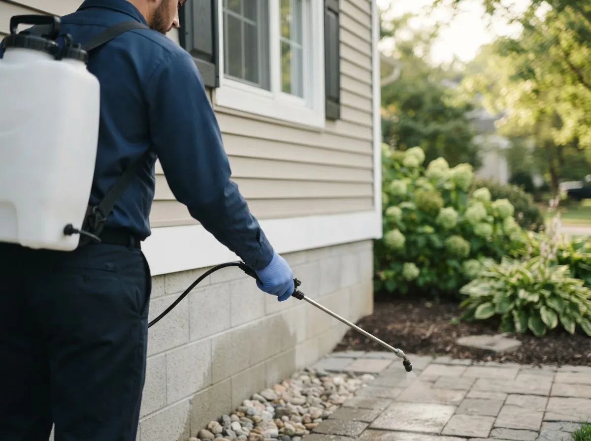 Pest control technician inspecting a home in Luebbering, MO